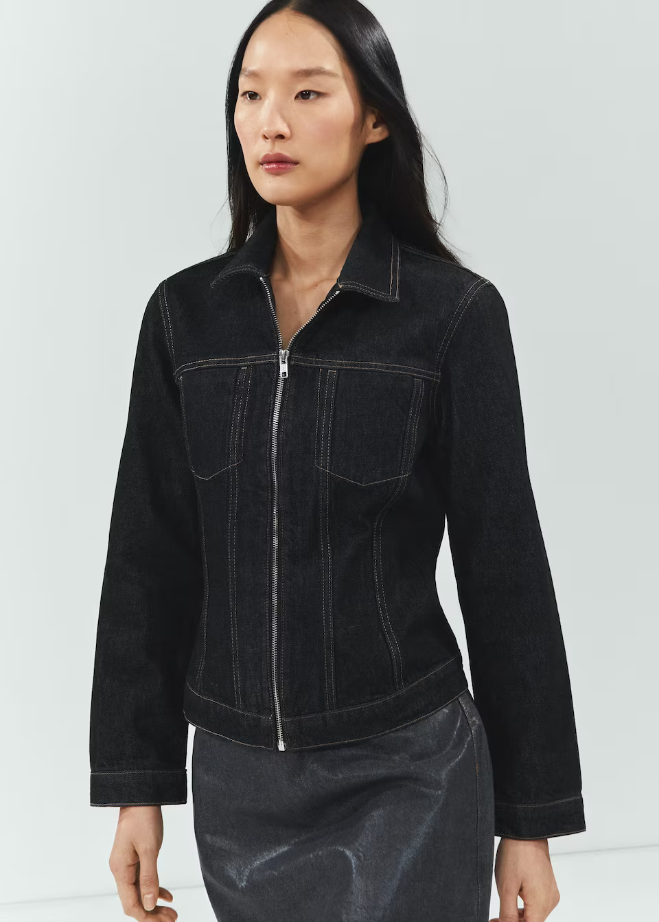 Elevate Your Outerwear Collection with the Mango Fitted Zipper Denim Jacket