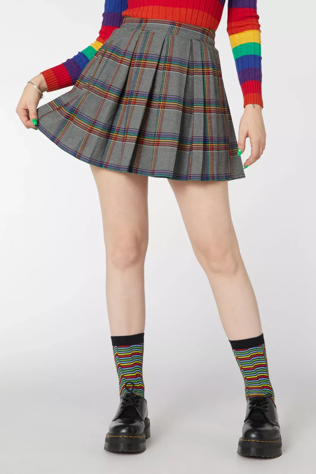 Add a Pop of Color to Your Wardrobe with the Dangerfield Rainbow Dogtooth Mini Skirt