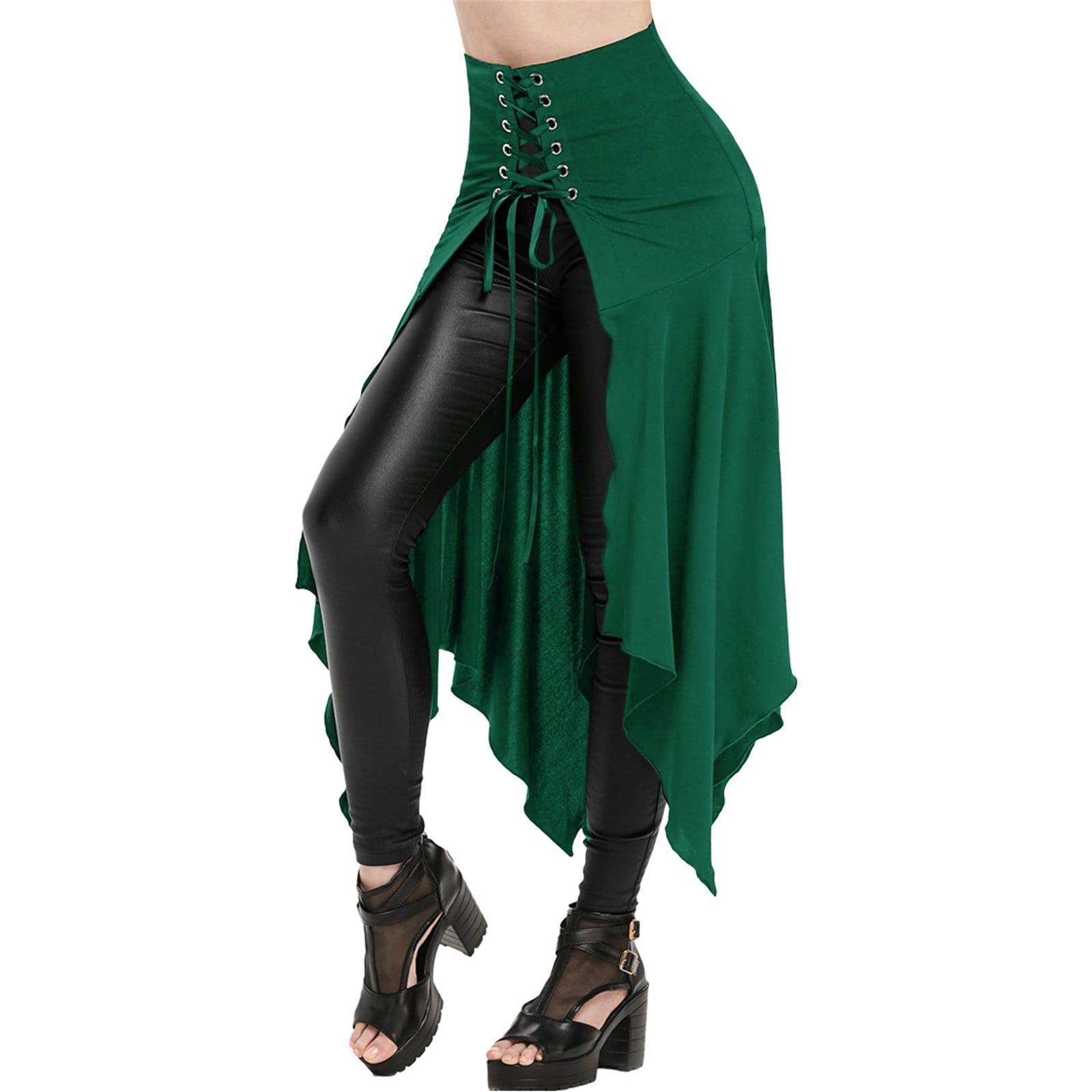 Embrace Edgy Elegance with the Baqcunre Fashion Solid Gothic Punk Asymmetric Lace-Up Slit Front Skirt