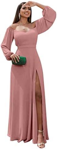 Elegant Long Sleeve Bridesmaid Dresses with Slit & Sleeves