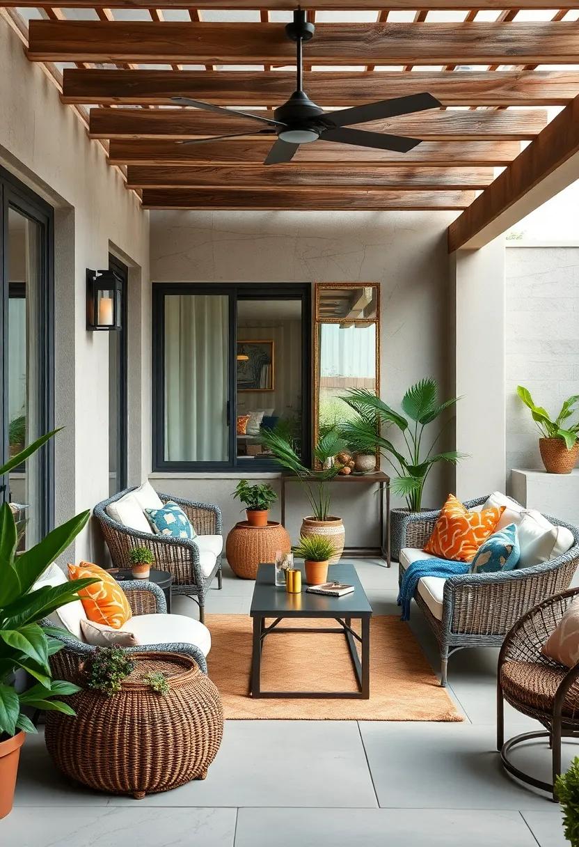 Outdoor Oasis: Combining Mirrors with Comfortable Furniture for relaxation