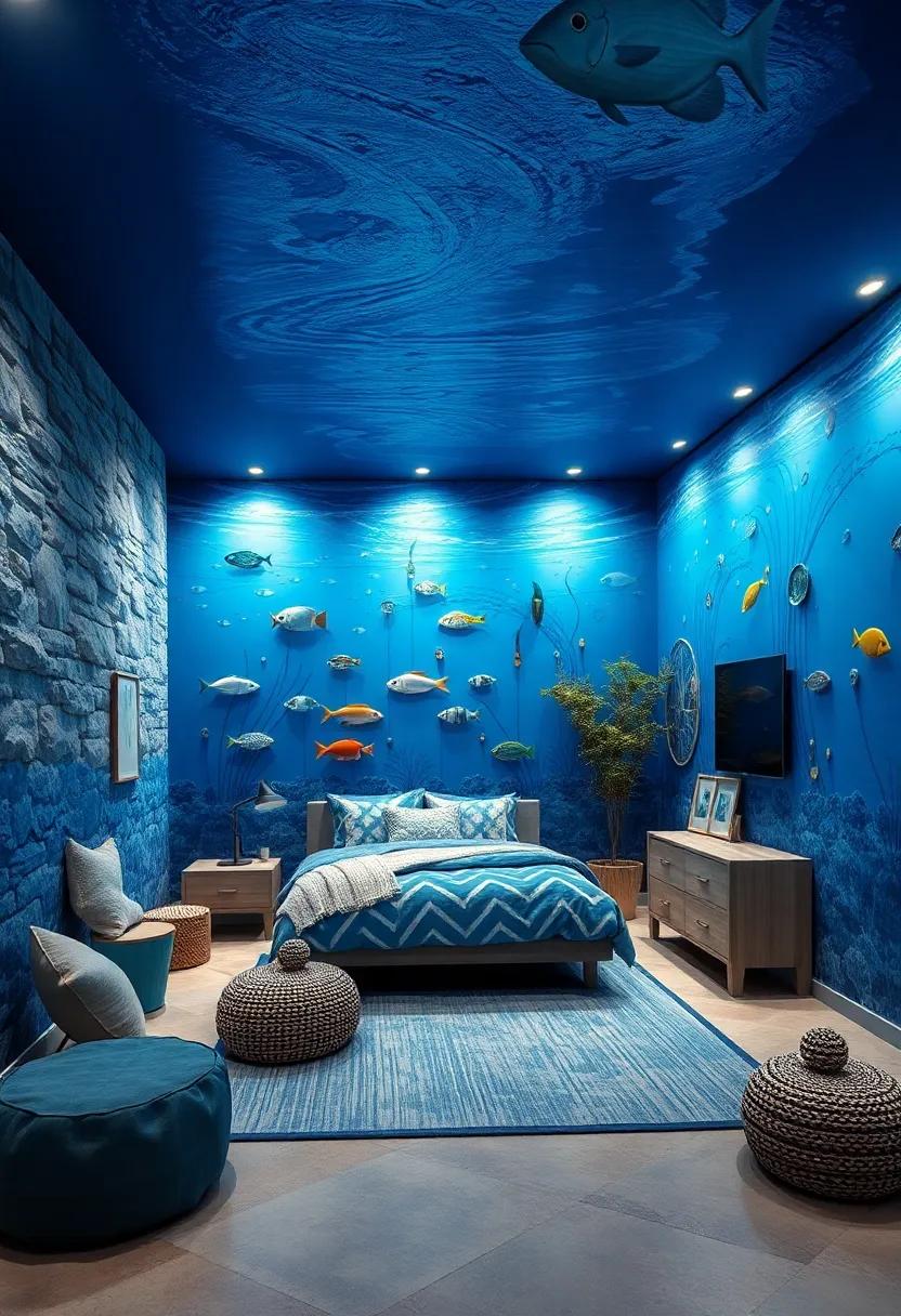 Underwater Escape: Dive into⁤ a marine-themed room⁢ with deep blue hues, fish-themed decor, and wave patterns to⁣ create ‌a⁣ serene, underwater ambiance