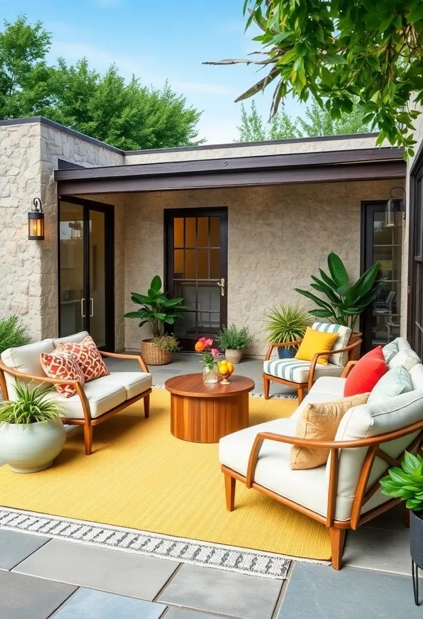 Colorful Outdoor Rugs: Define your seating area and add warmth with a vibrant outdoor rug that complements your style and palette