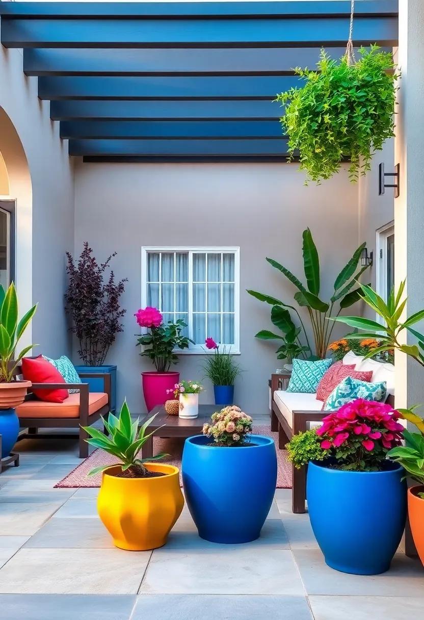 Colorful Planters: Choose planters in vibrant colors to add pops of visual interest while showcasing your favorite flowers or plants