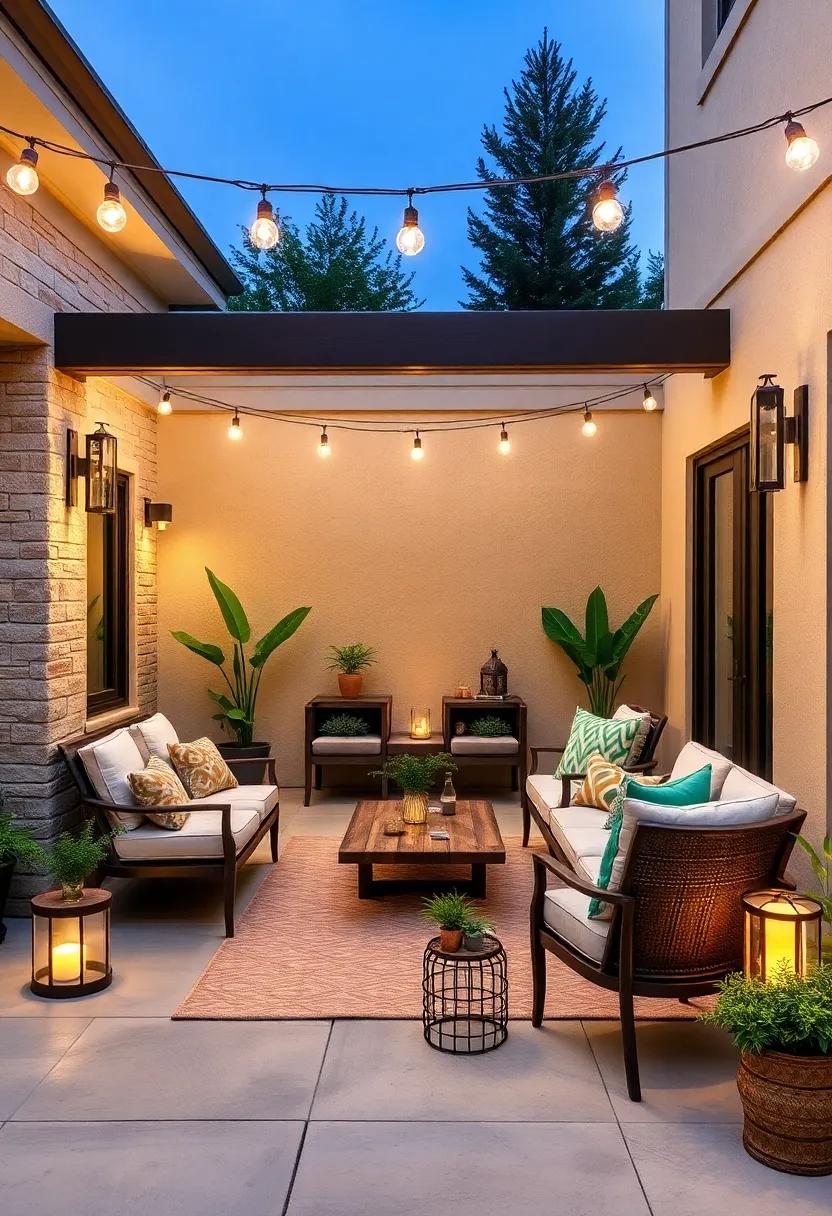 Creative Lighting Fixtures: Hang unique lanterns, candle holders, or solar lights to illuminate your outdoor space in style