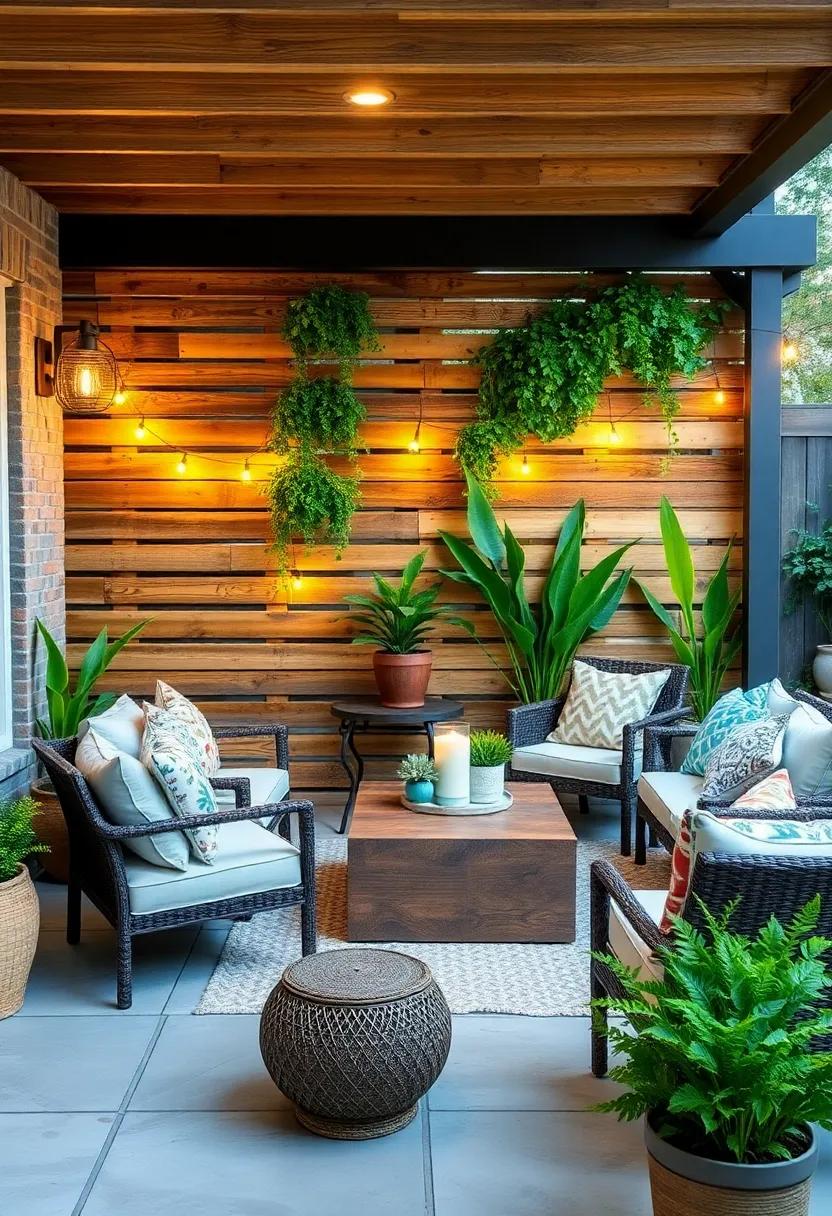 DIY Pallet Wall: Construct a wooden pallet wall as a backdrop for plants or lights, giving your patio a personalized touch