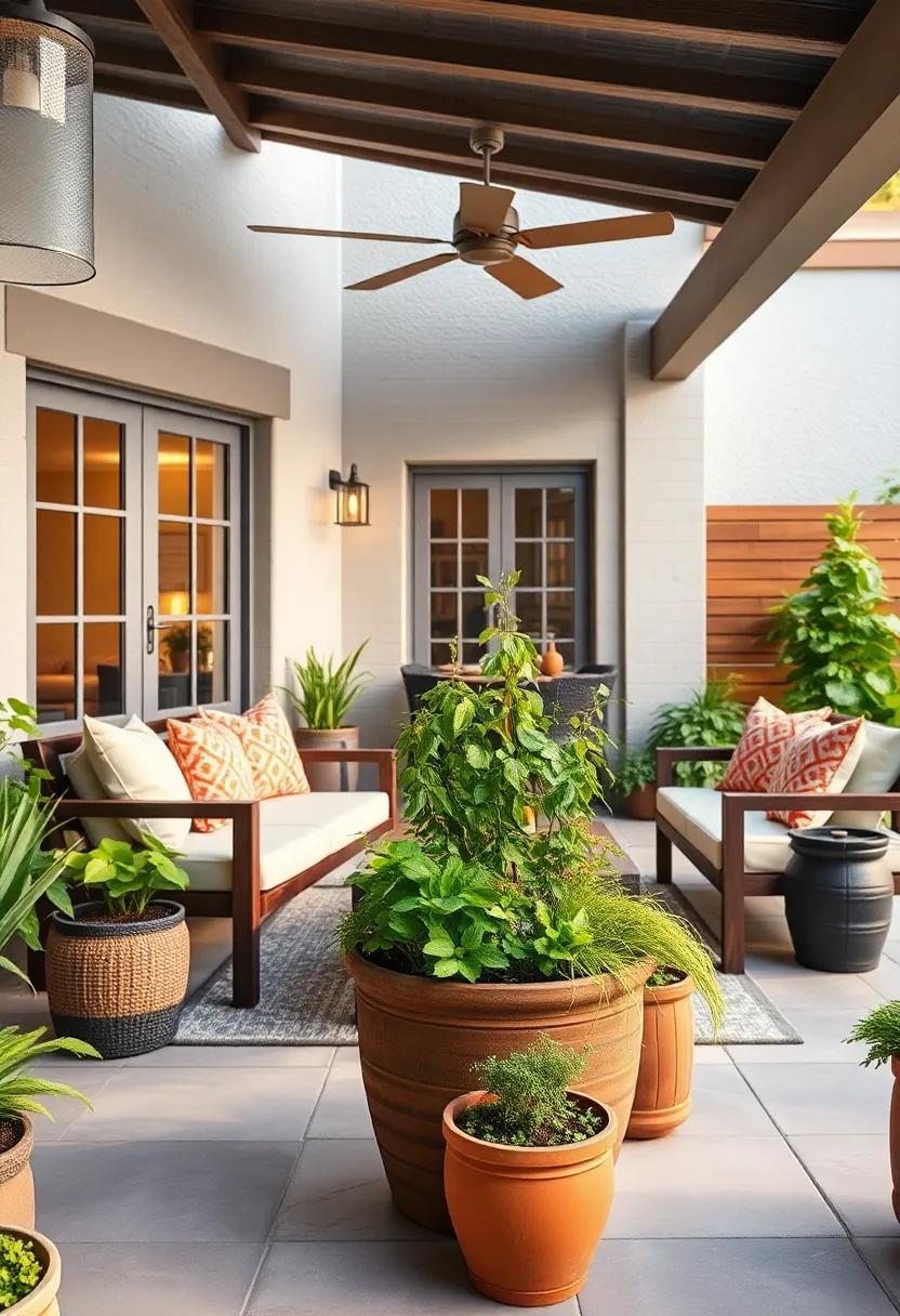 Potted Herb Garden: Start a small herb garden in pots for fresh flavors at your fingertips, enhancing your cooking and your patio aesthetic