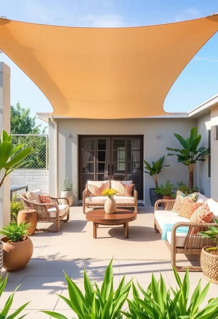 Shade Sail Simplicity: Install a shade sail to block harsh sunlight, creating a cool oasis where you can enjoy the outdoors at any time