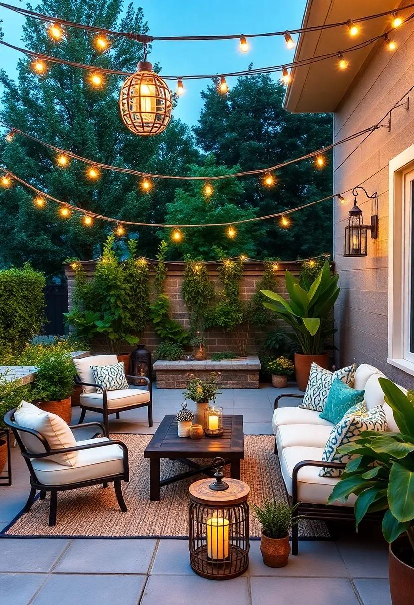 String Lights Magic: Hang fairy lights or lanterns overhead to create a magical ambiance perfect for late-night gatherings and cozy evenings