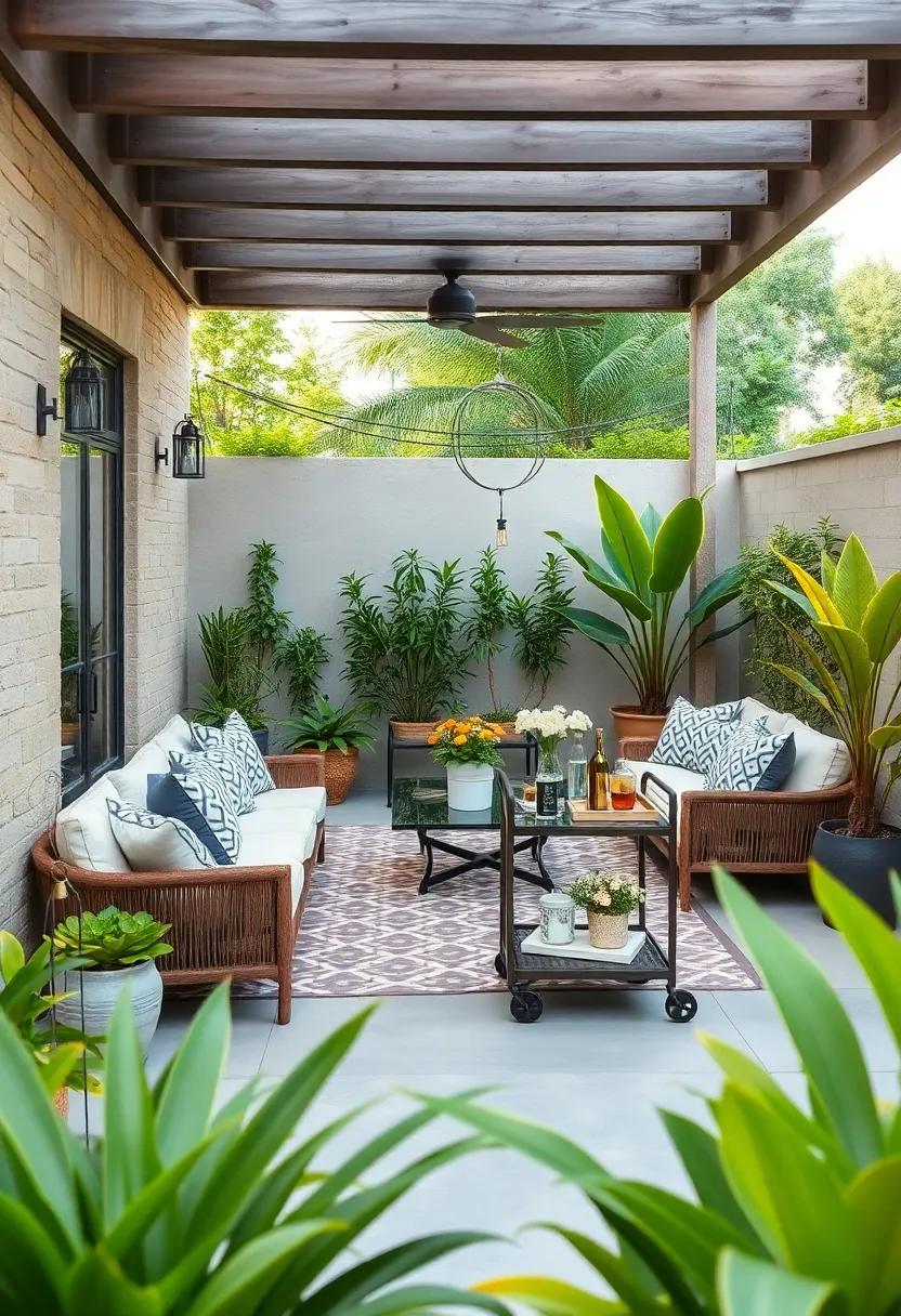 Bar Cart Oasis: Use a bar cart as ⁢an outdoor ‌beverage station and seating accessory, ​perfect for entertaining⁢ guests