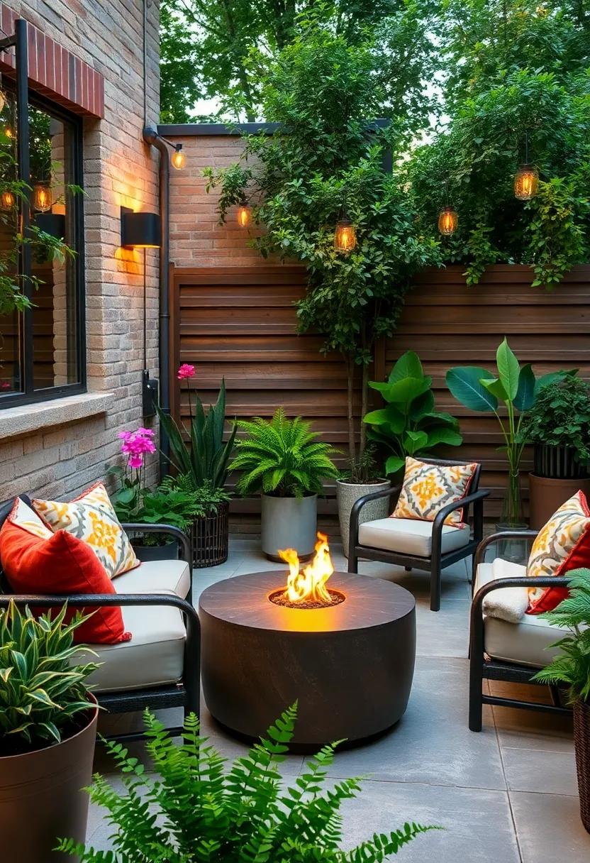 Cozy Fire ⁢Element: ‌Incorporate a small tabletop fireplace for warmth and a welcoming⁢ glow, perfect for cozy nights ​outdoors