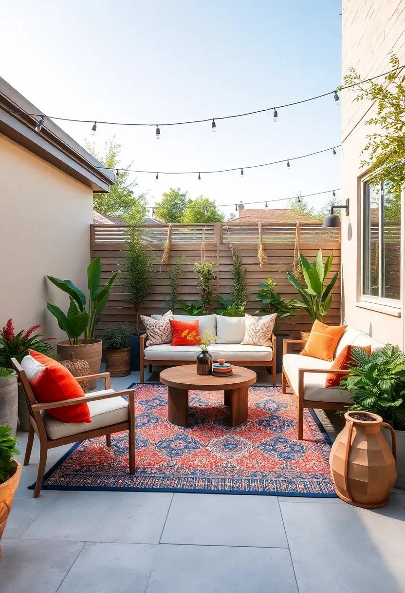 Outdoor Rugs: Incorporate a colorful outdoor rug to define your seating space, ‍adding comfort and⁢ warmth underfoot