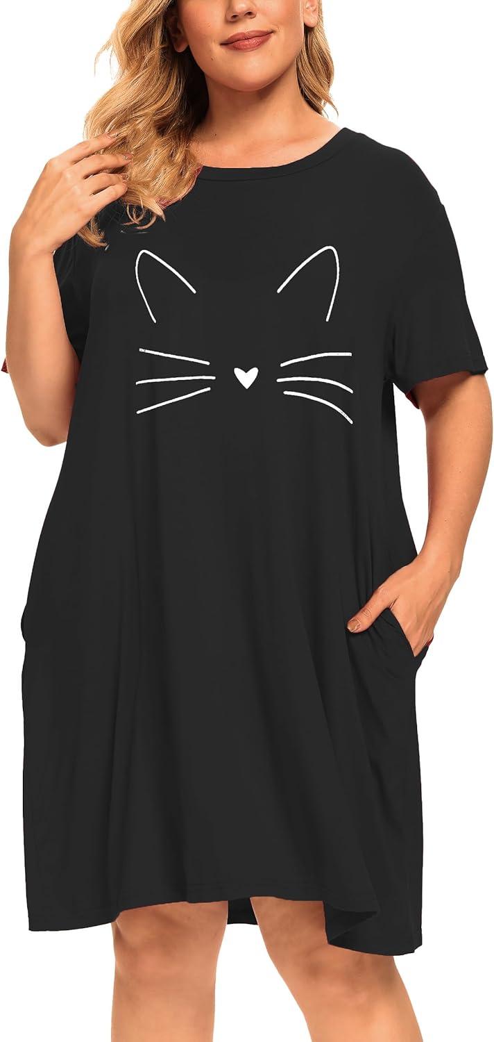 Why We Love the Plus Size Cat Graphic Nightgown for Cozy Nights