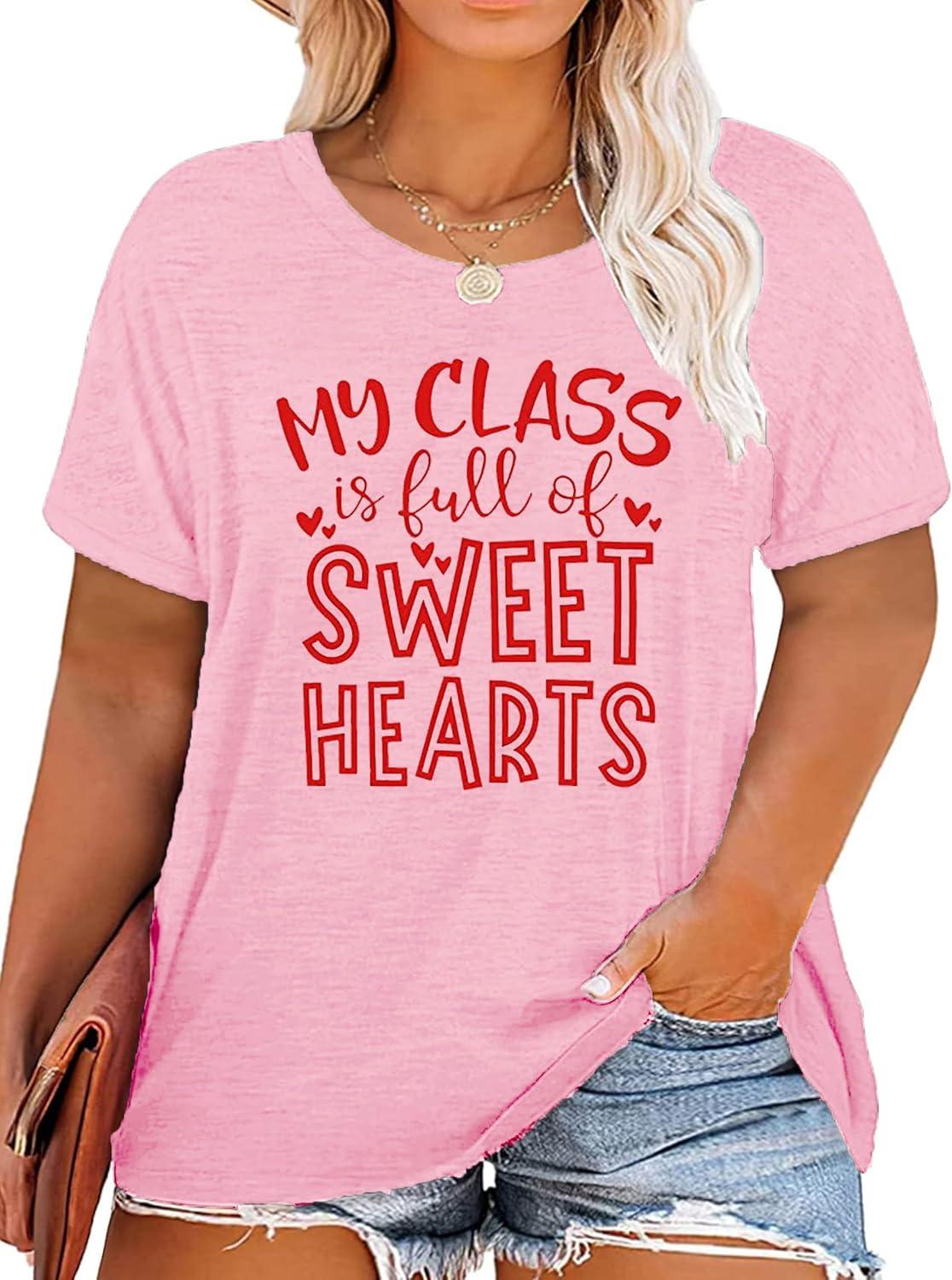 Our⁢ Take on Plus Size Valentine's Heart Print Tees for Women