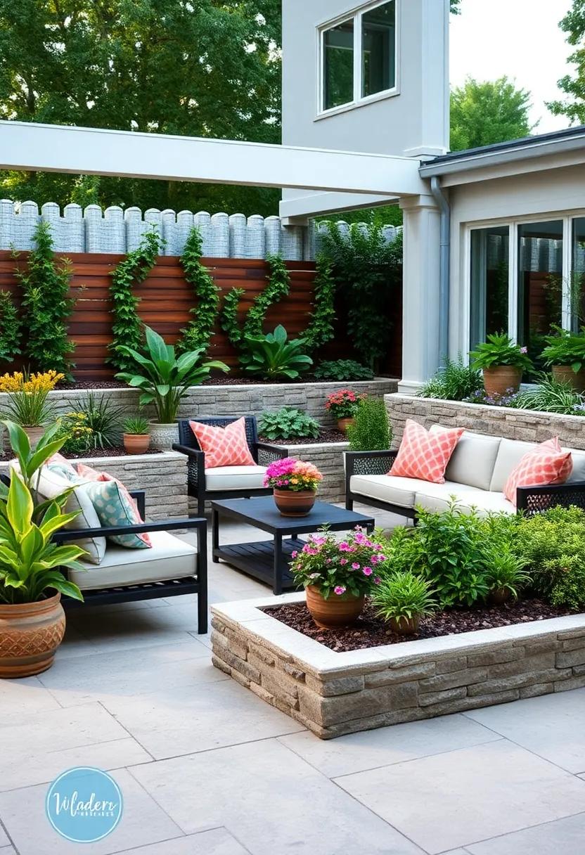 Tiered Garden Oasis: Create dimension in your patio with tiered raised beds, allowing for varied heights that showcase a ‌variety of plants exuberantly