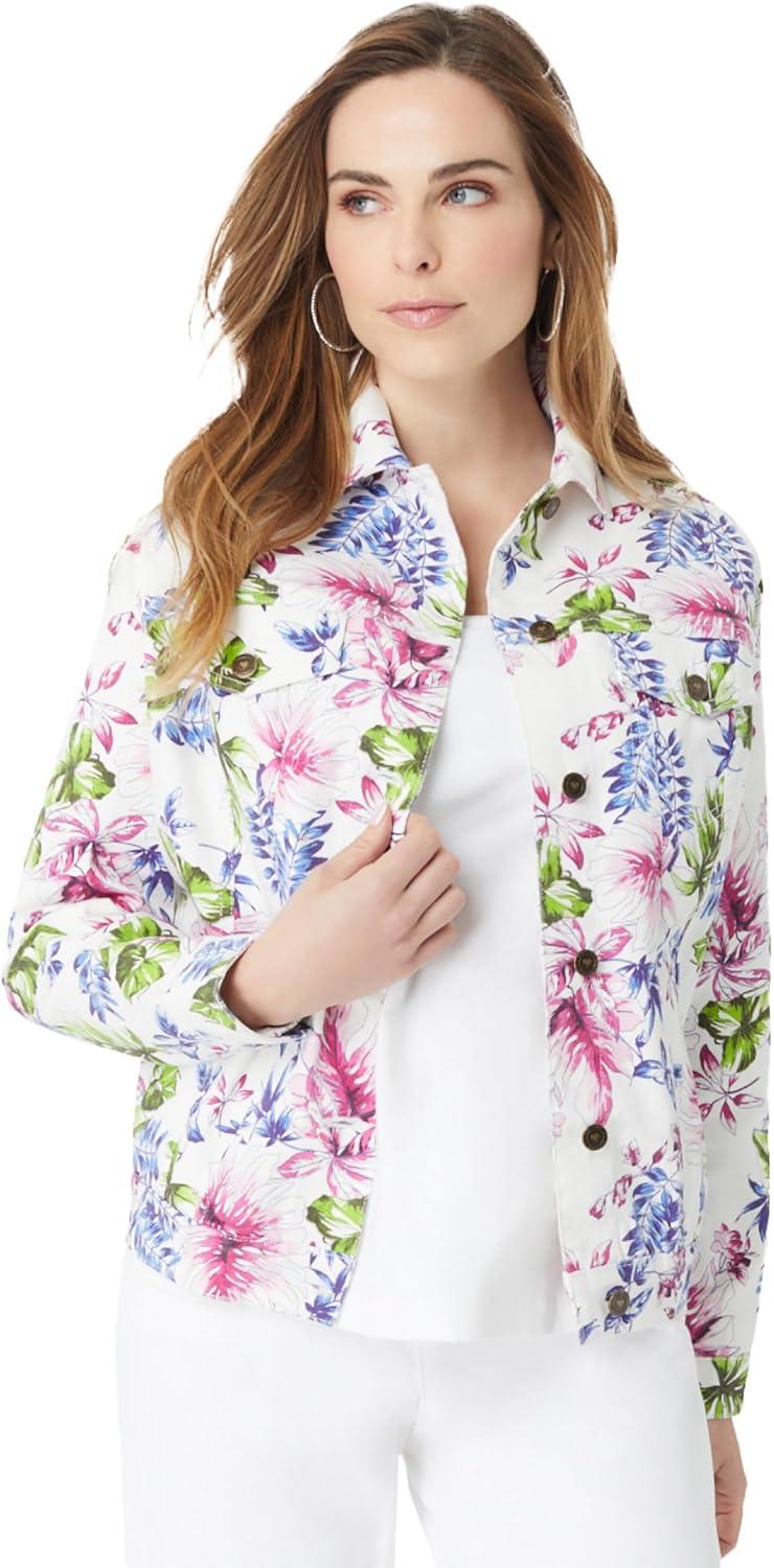 Our Take on Roaman’s Plus Size White Leaf Print Denim Jacket