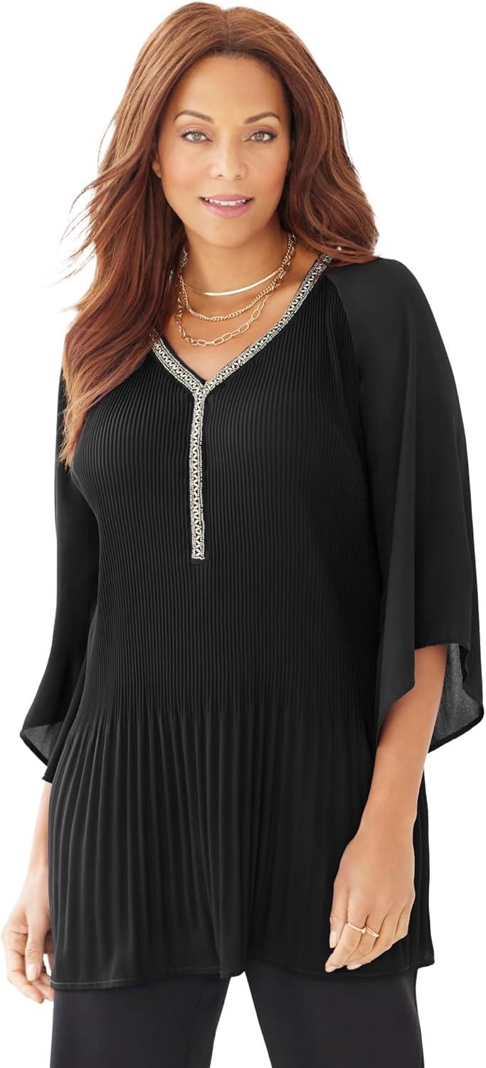 Why We Love the Catherines Bejeweled Pleated Blouse Together