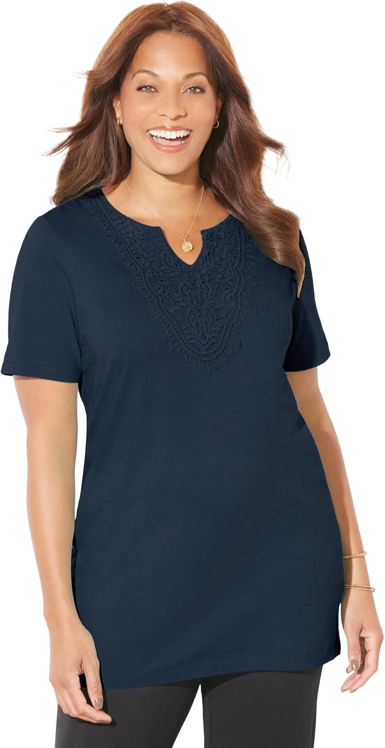 Why We Love the Catherines Plus Size Navy Notch-Neck Tee