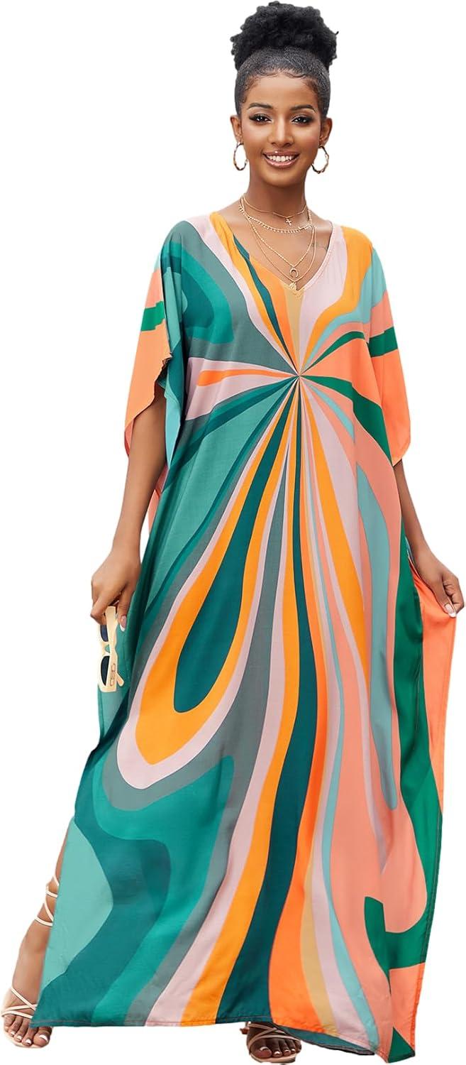 Our Honest Take on the Irregular Print Rainbow Stripe Kaftan Cover-Up