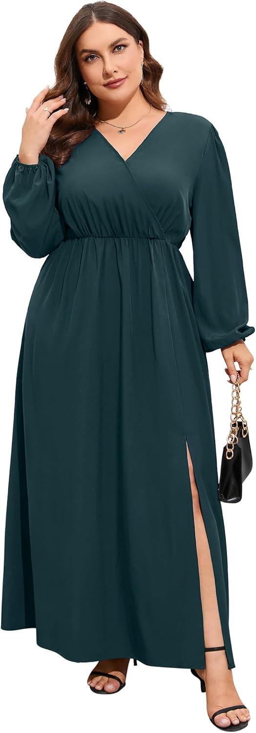 Why We Love the KOJOOIN Plus Size Wrap Maxi Dress in Dark Green