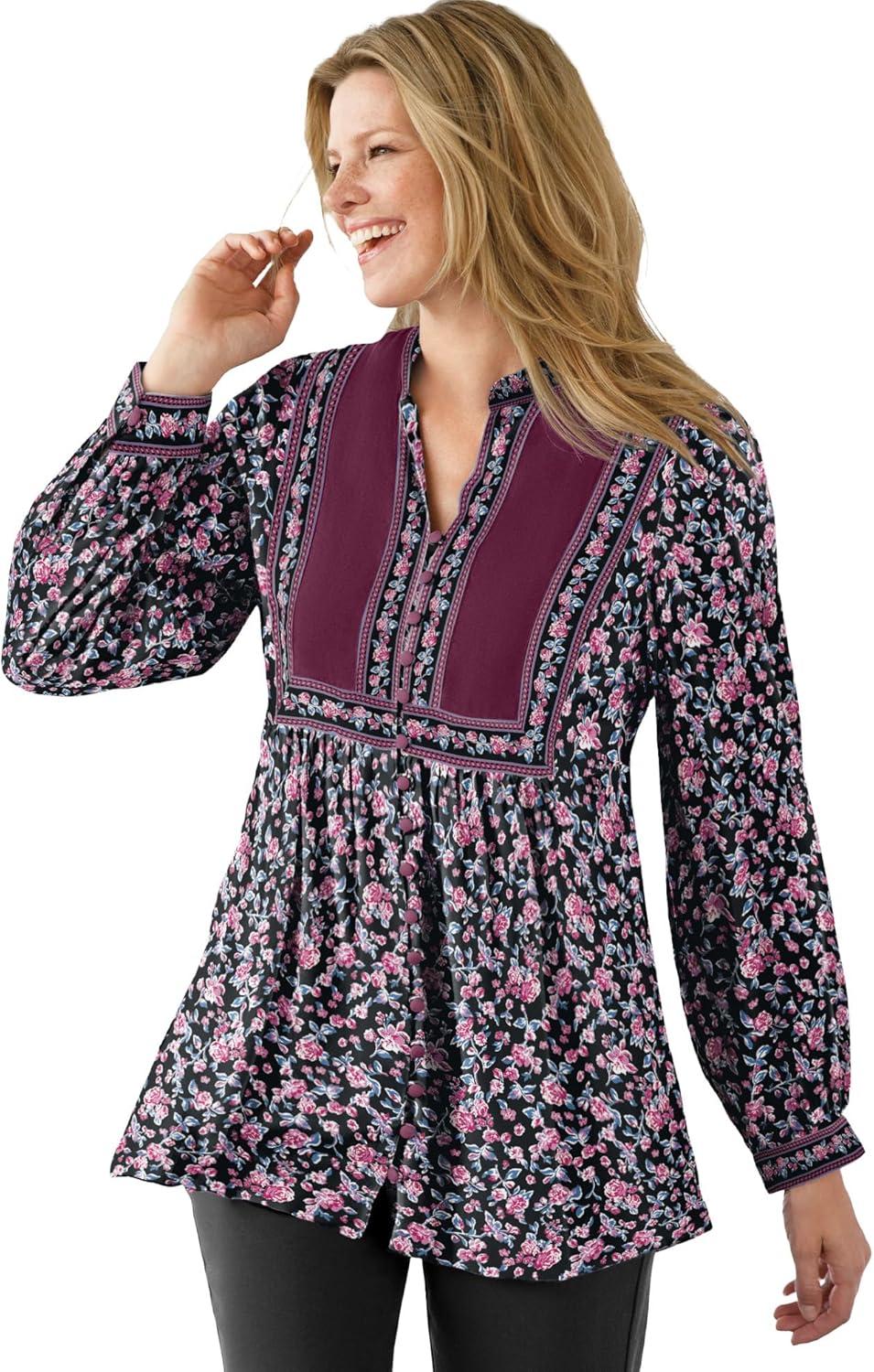 Our Take on the Woman Within Plus Size Button-Front Mixed Print Tunic