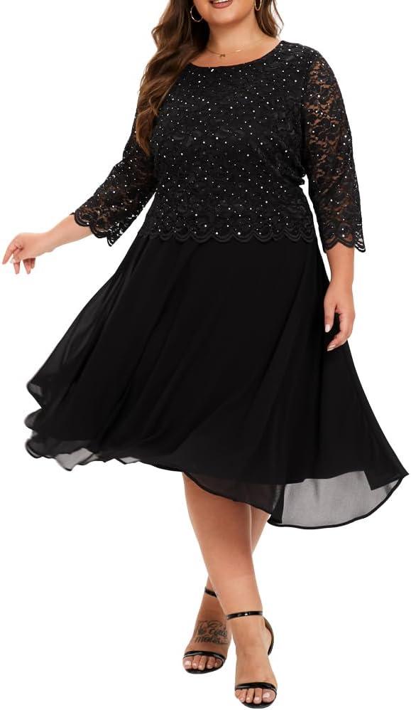 Our Thoughts on the Plus Size Sequin Lace Tea Length Dress