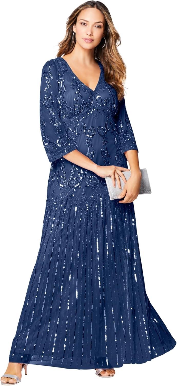 Our Take on Roaman’s Plus Size Beaded V-Neck Maxi Gown