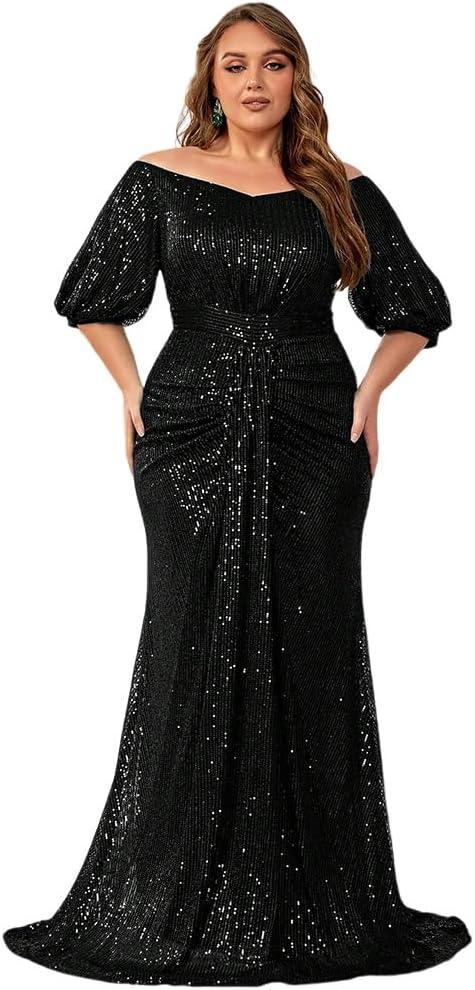 Our Take on the Women's ⁣Plus Size Sequin Off-Shoulder Maxi ⁣Dress
