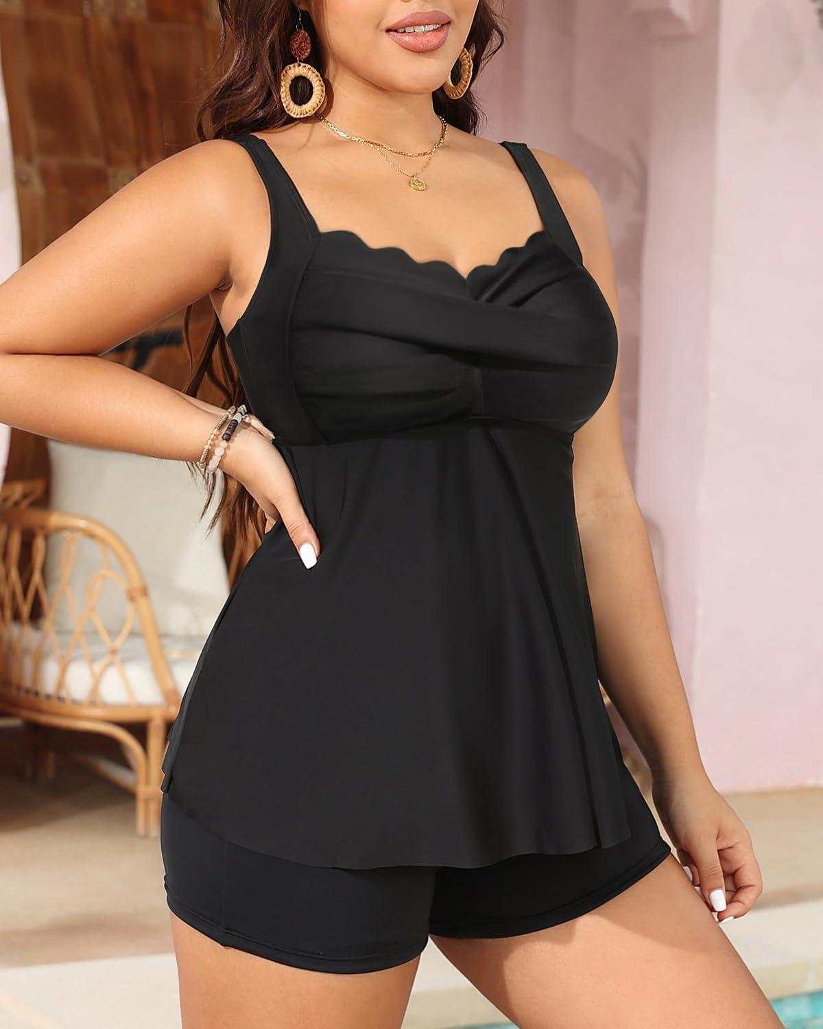 Why We Love ⁣Yonique's Plus​ Size Ruffle ⁣tankini with Shorts