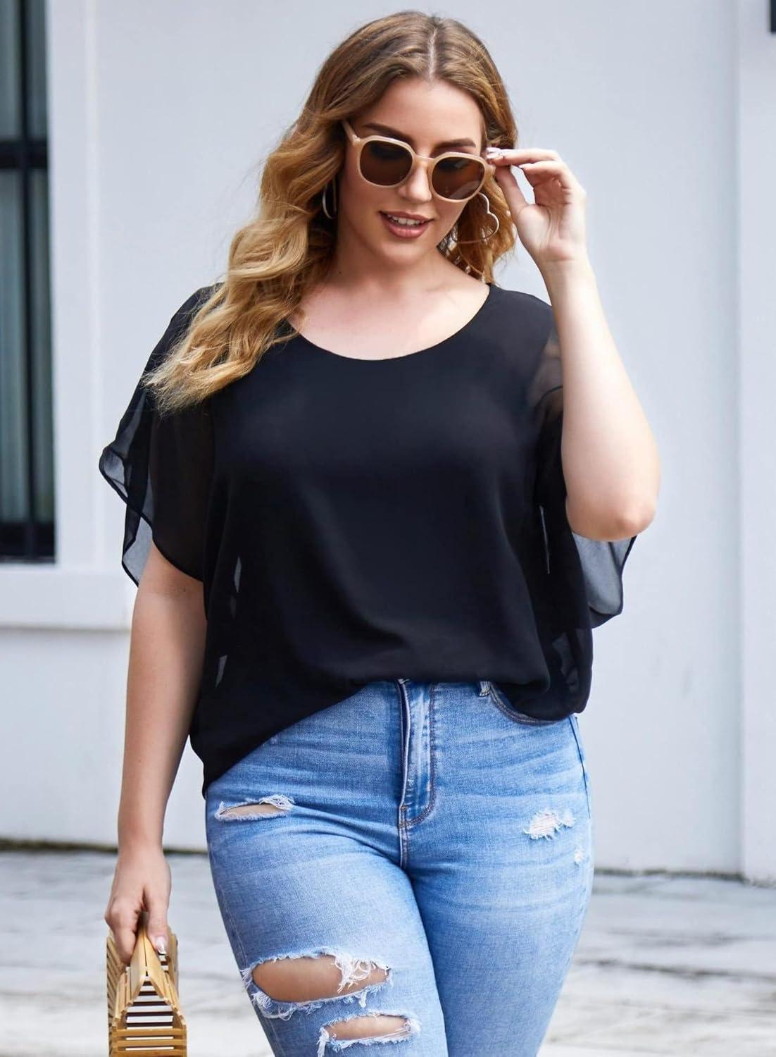 Our Take ​on ‍IN'VOLAND's Plus Size Chiffon Batwing Sleeve blouse