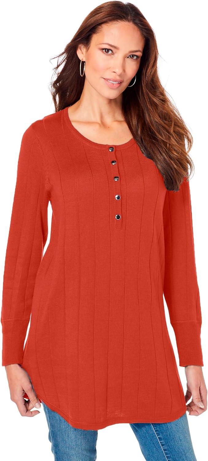 Our Honest Take on Roaman's Plus ‍Size ‍Drop Needle Henley Sweater