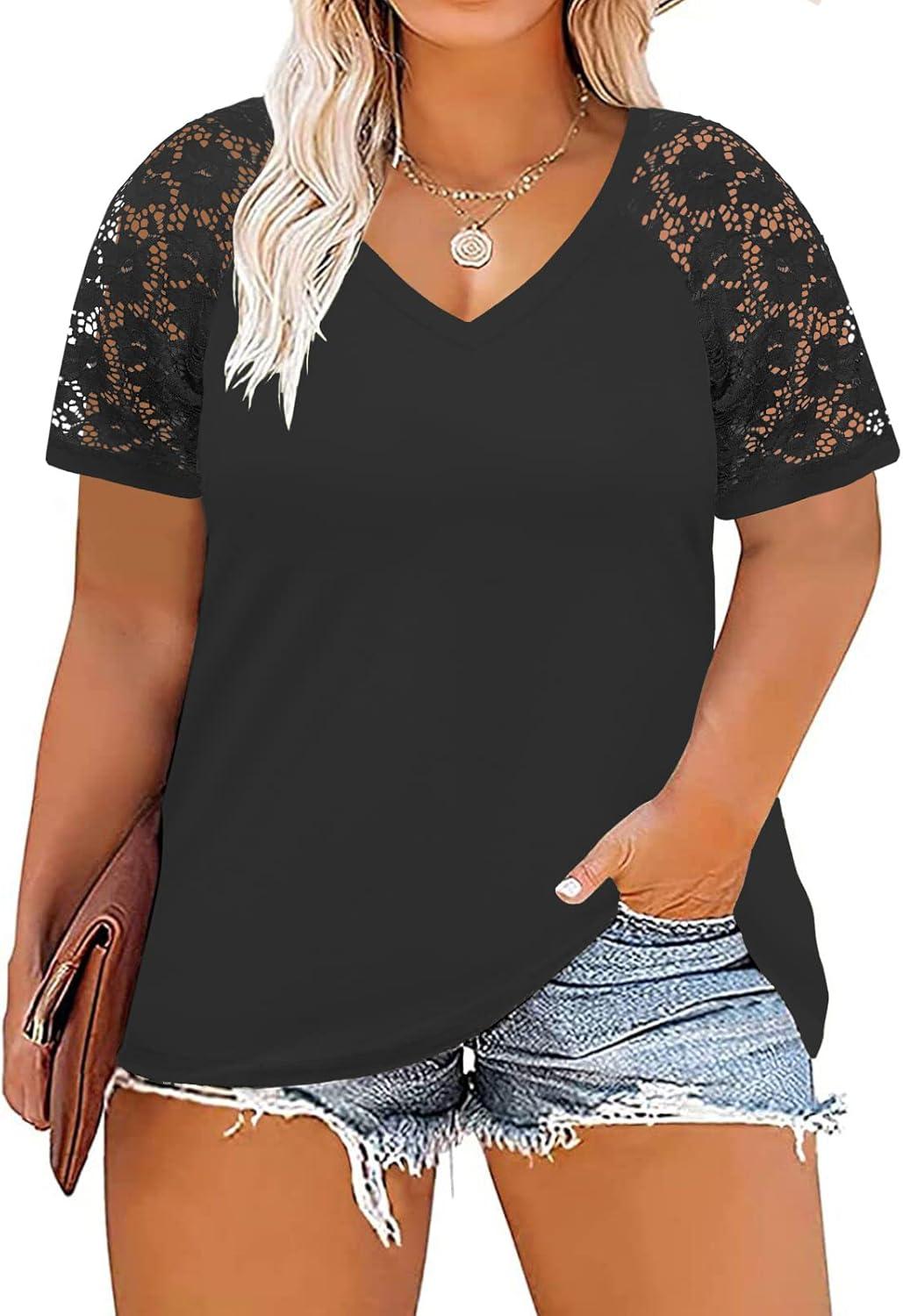 our​ Take on DOLNINE's Plus-Size Lace V ⁢Neck Tops for Summer