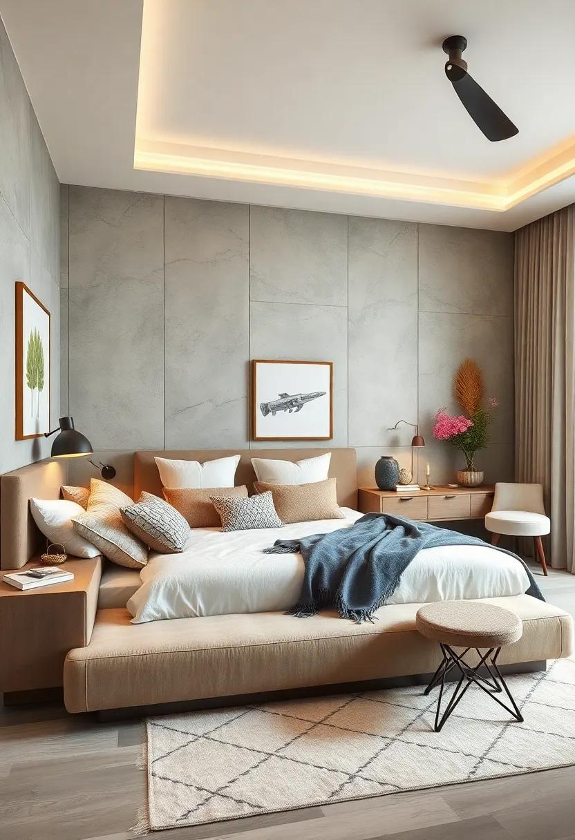 Implement a built-in​ bench at the⁣ foot of your bed, designed to ​hold blankets and serve as extra seating