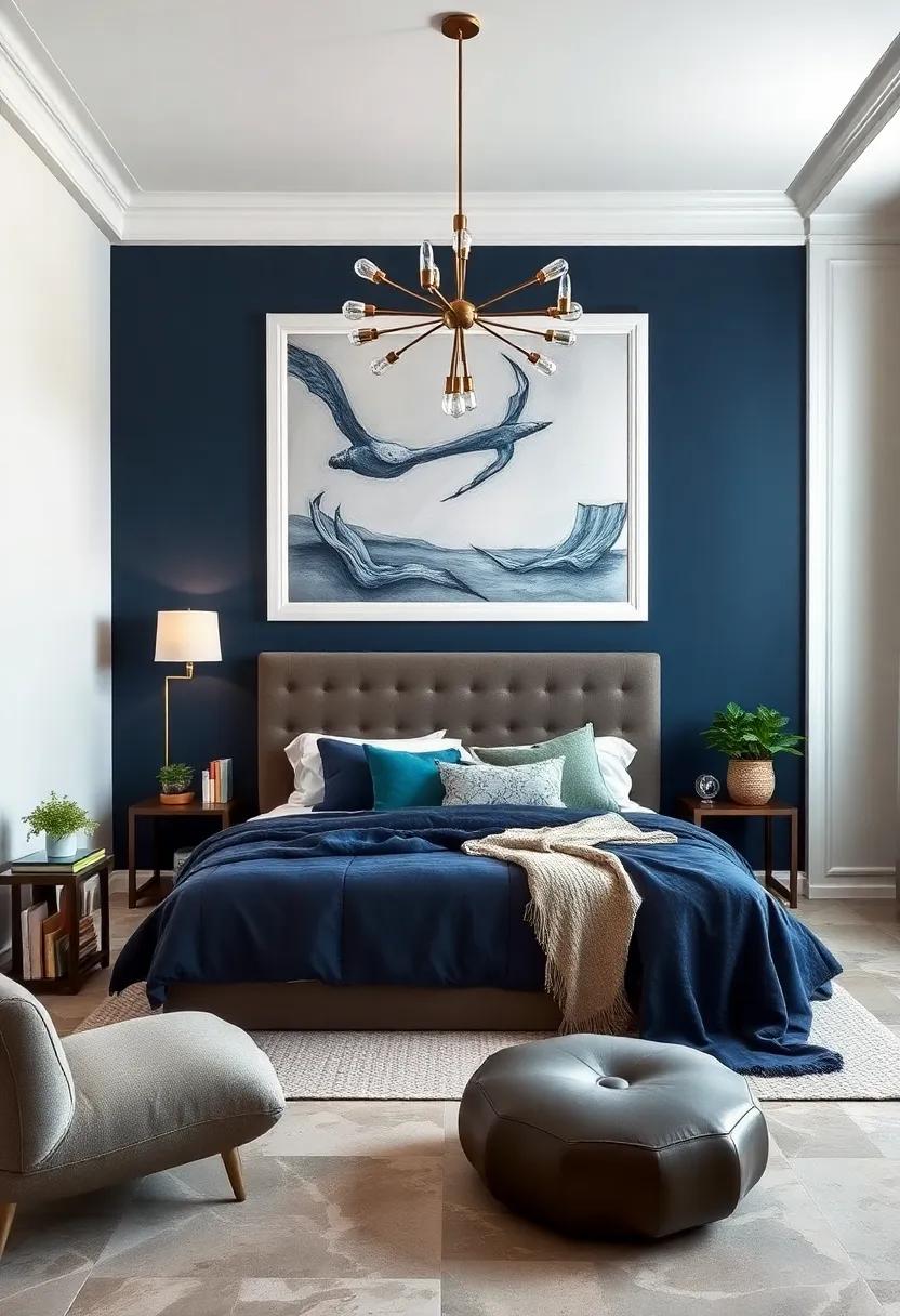Midnight Blue and Soft White: Experience the tranquility of a midnight blue backdrop paired with crisp white trim for a striking, starry-eyed feel