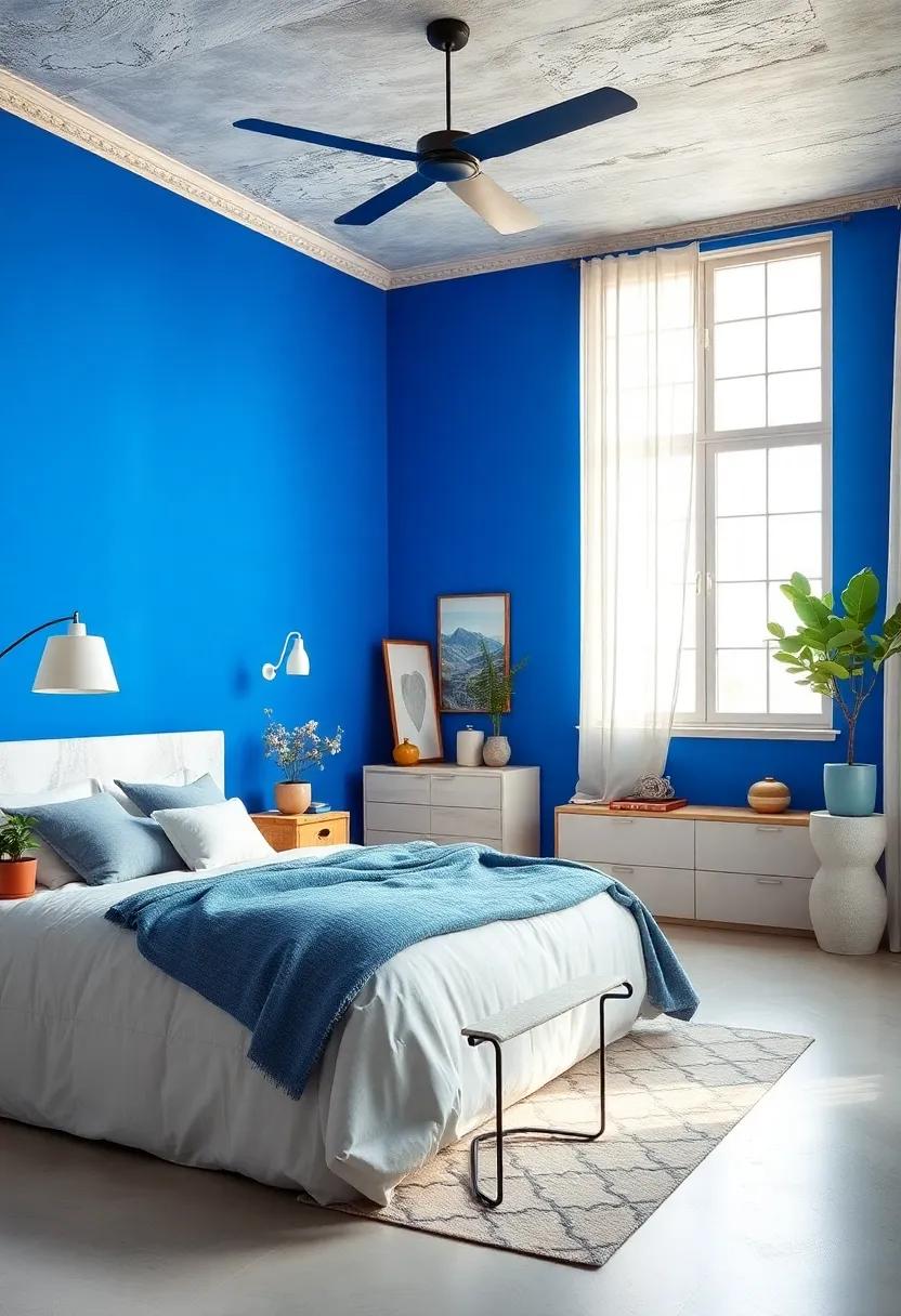 Cobalt Blue and bright White: Bring in energy with cobalt blue walls contrasted by bright white fittings, producing a space that feels both spacious and invigorating