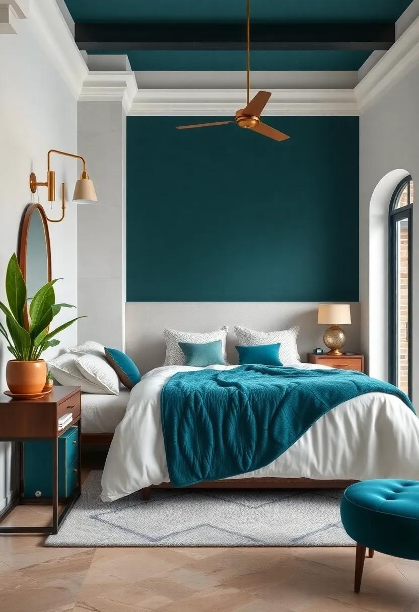Antique White and Deep Teal: Achieve timeless charm with antique white walls balanced by deep teal elements for a look that's both classic and dramatic