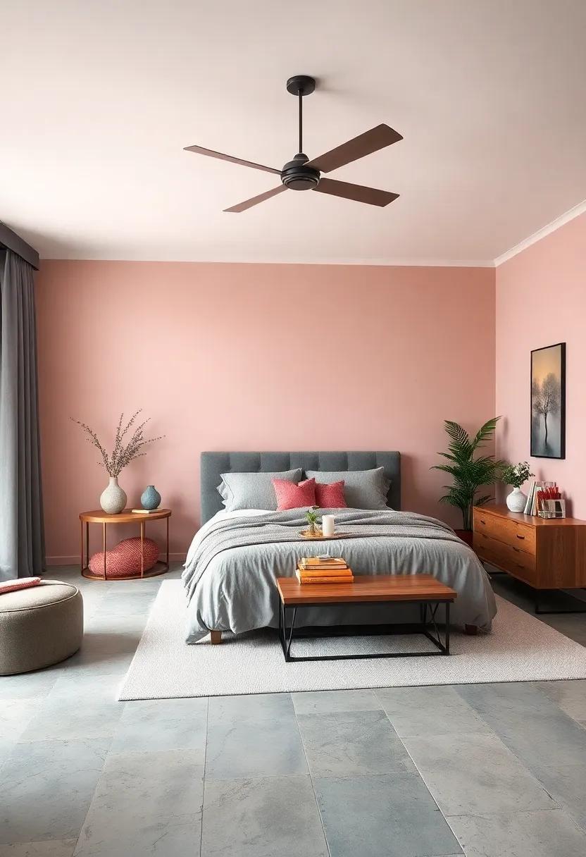 Blush and Slate Gray: Infuse softness with blush walls alongside slate gray furnishings for a perfectly balanced and stylish retreat