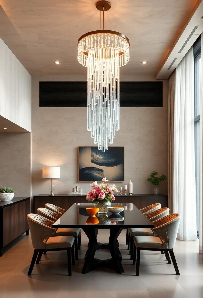 Crystal​ Cascade: A breathtaking ⁤display of cascading ⁢crystals that refract light beautifully, adding a​ touch of ⁤glamor to any dining room