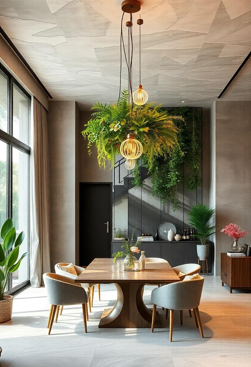 Hanging Garden:⁤ An innovative ‍design⁤ that incorporates real plants, merging greenery with lighting⁤ for a refreshing dining vibe