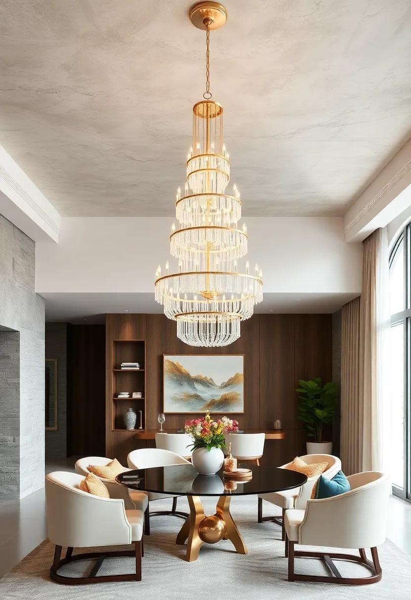 Multi-Tiered Cascade: A regal ​chandelier with several tiers that creates a‌ dramatic‌ focal point, perfect for large dining spaces