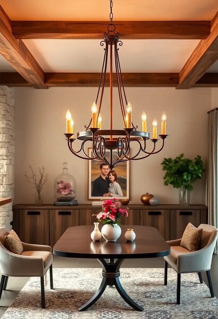 Rustic Elegance: Made from wrought iron ‌and adorned with faux candles, this chandelier adds a warm, farmhouse feel to your dining ⁢area