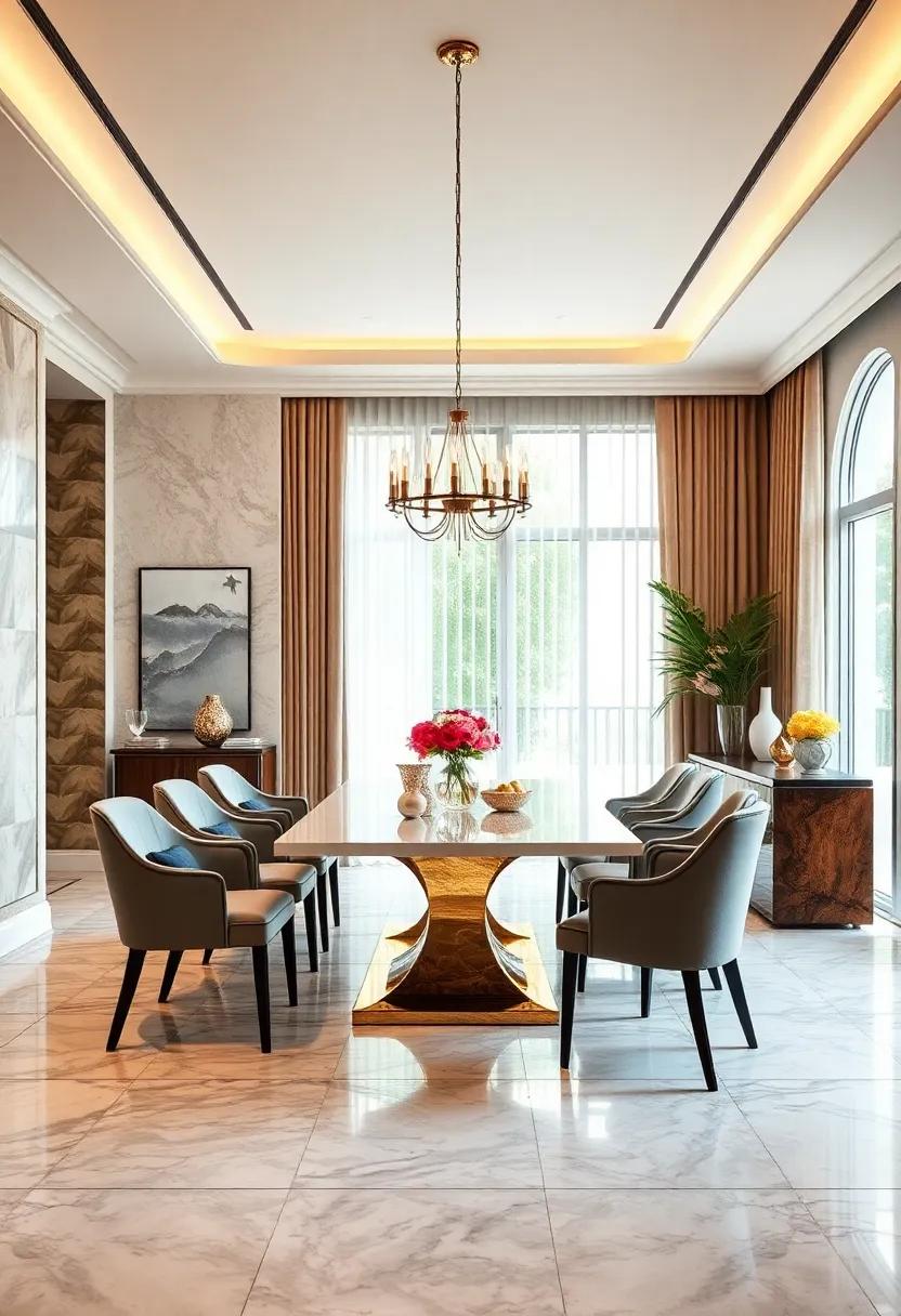 Glamorous⁤ Marble: Elevate⁤ your dining‌ room with⁤ elegant marble flooring, showcasing timeless sophistication ​that dazzles with its natural veining and cool feel