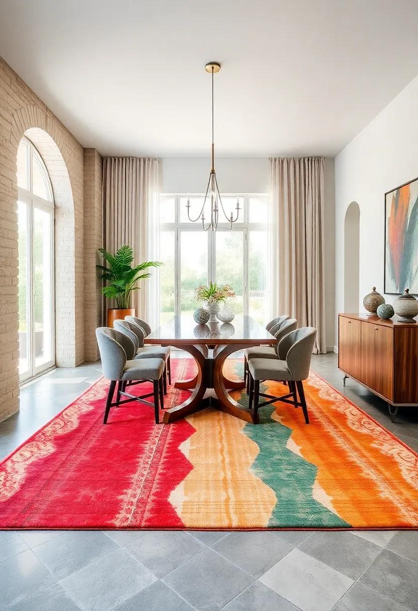 Radiant Rugs: Add⁢ area ​rugs ⁣to define the⁣ dining space, using⁤ bold colors or unique patterns​ to inject personality and comfort beneath your ‌dining table