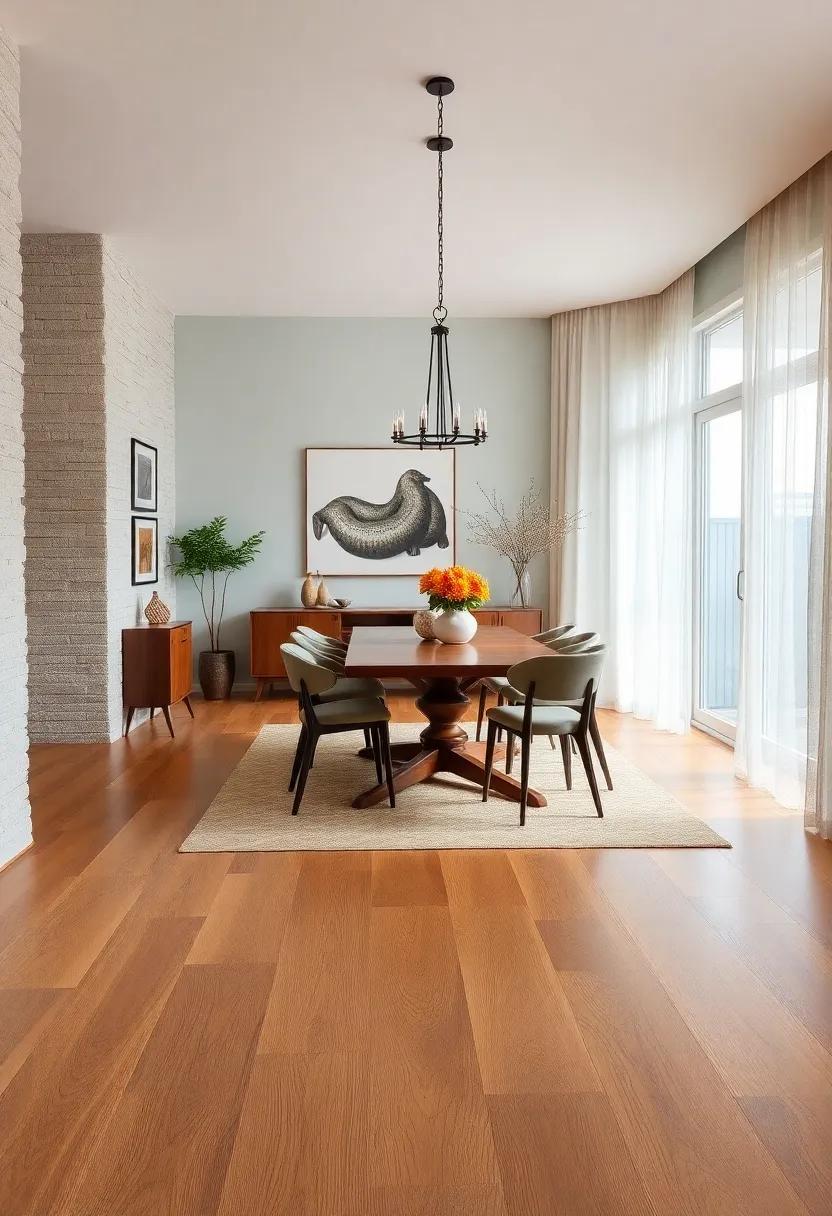 Warm⁣ Wood: Embrace the timeless‍ elegance of hardwood ⁢flooring ⁤that brings​ warmth and character to‌ your dining room ⁢while effortlessly blending ⁤with various decor styles