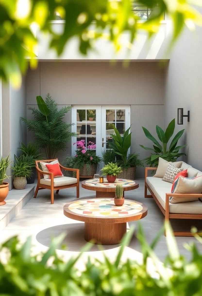 Artistic Mosaic Tables: Add a splash of color with artistic mosaic tables, serving as both functional dining surfaces and striking design elements