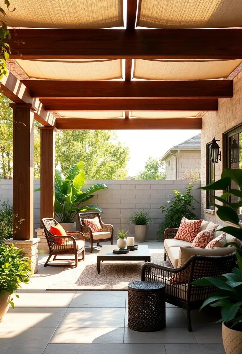 Chic Pergola Overhang: Investigate how a stylish pergola can define your patio space while providing the ideal blend of sunlight and shade