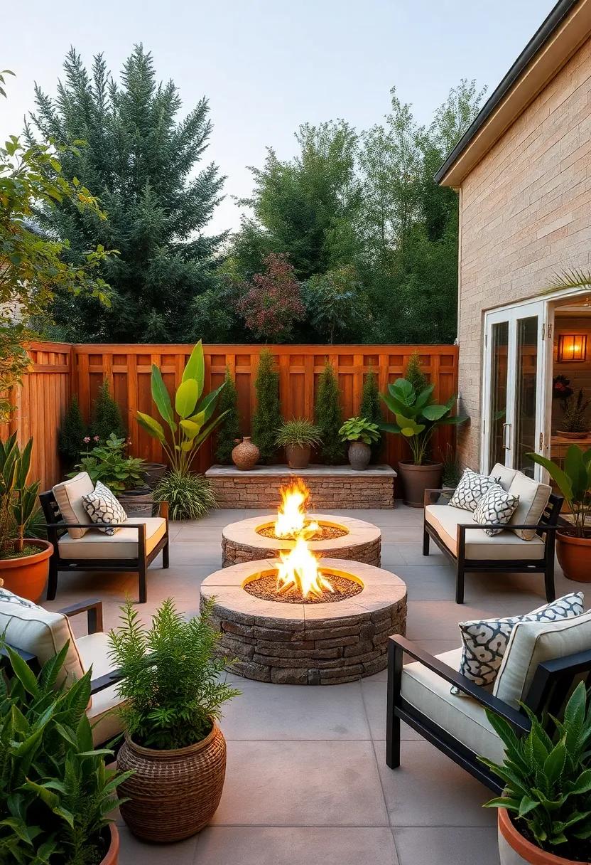 Fire Pit Gathering Area: Create a cozy gathering spot around a fire pit,fostering warmth and intimacy for evening get-togethers with family and friends