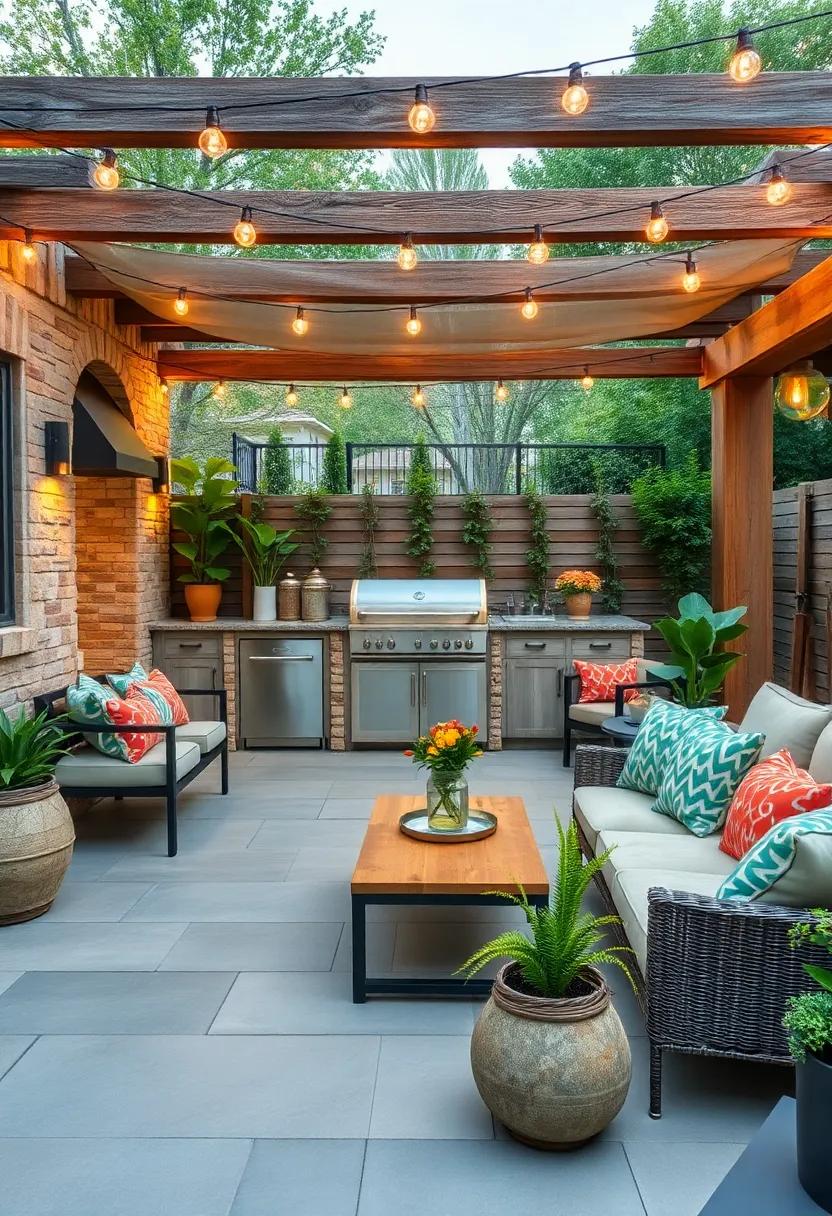 Rustic Outdoor Kitchen: Consider an outdoor kitchen as the focal point of your patio, blending culinary creativity with the natural outdoor setting