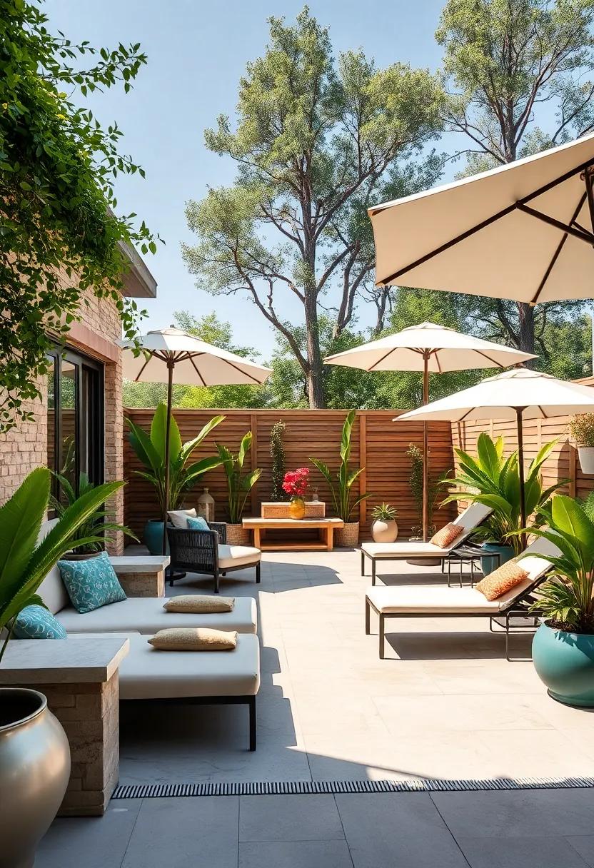 Sun-Kissed Lounge Area: Designate a sun-soaked area with lounge chairs and umbrellas, perfect for sunbathing or enjoying a lazy afternoon with a good book