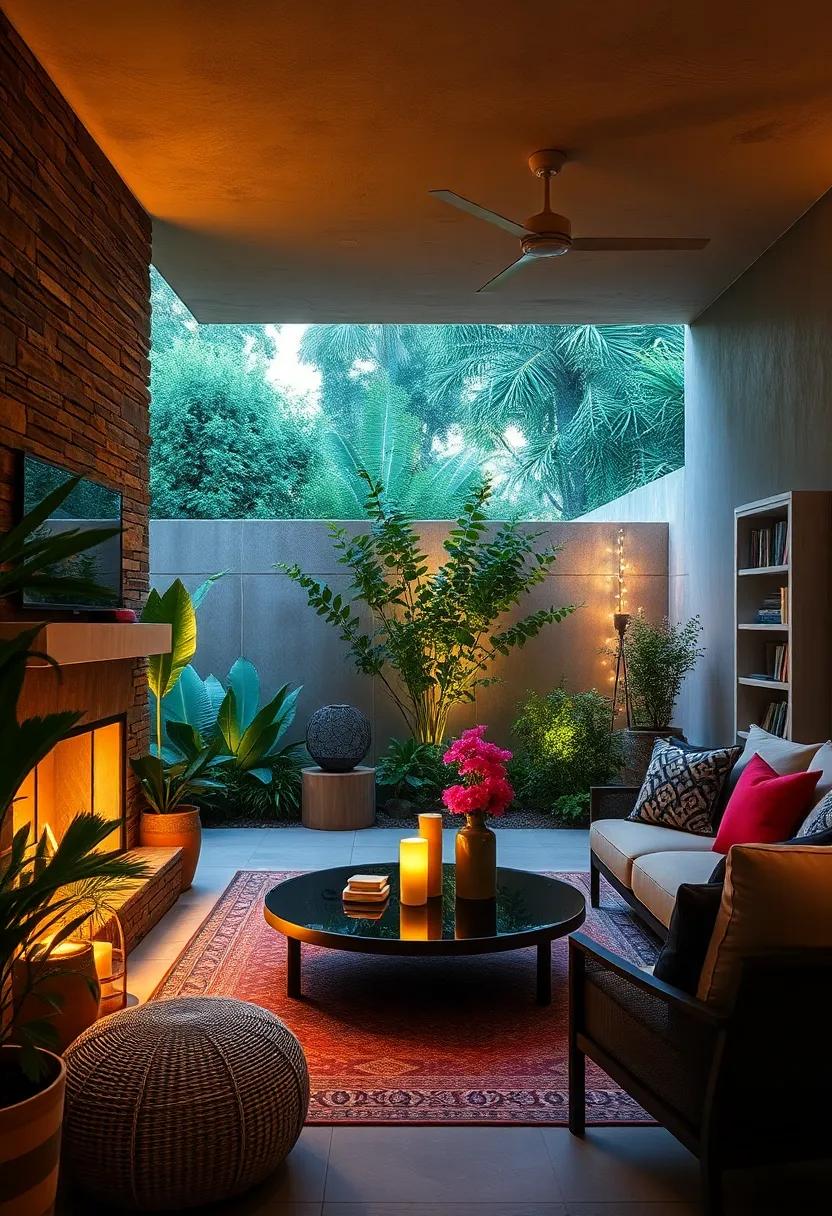 Secret Garden Retreat: A secluded corner filled with soft twinkling lights that turn an ordinary garden into a hidden sanctuary